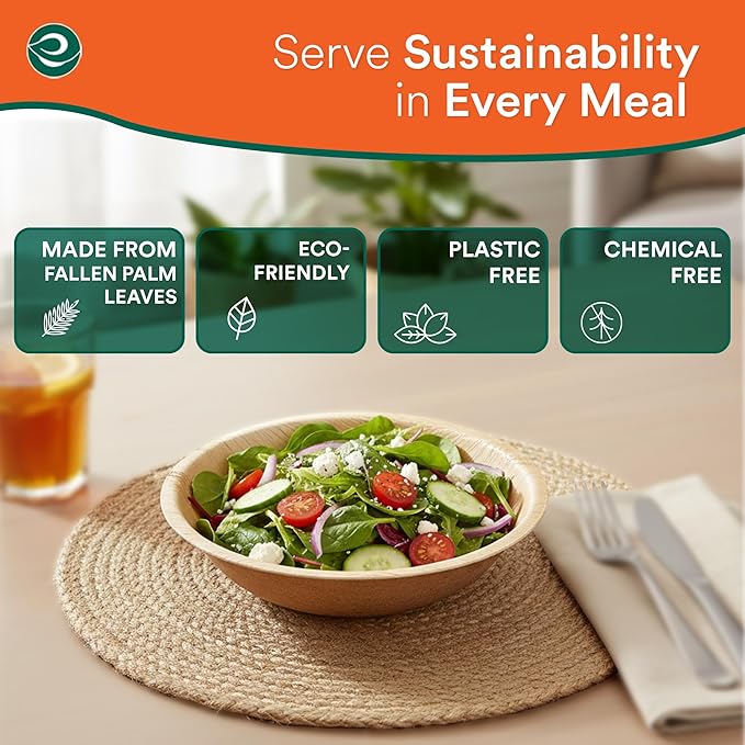 ECO SOUL Palm Leaf Bowl 400 pc, Small 5" (8 Oz) | Round Like Bamboo Bowls, Compostable, Biodegradable, Disposable Palm Leaf Bowls Eco-friendly | Sturdy, Microwave & Oven Safe
