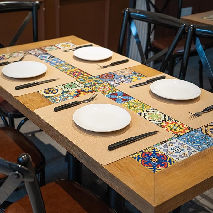 Heat Resistant Placemats Set of 2, 17x12in Waterproof Wipeable Faux Leather Non Slip Table Mats, Easy to Clean, Stain Resistant, for Kitchen Dining Room-– Warm Tan