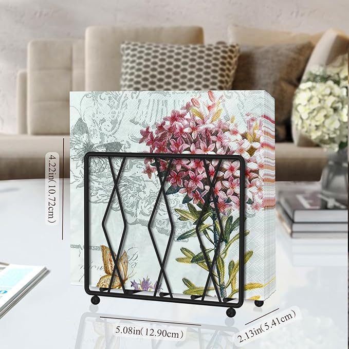 Napkin Holder for Table, Modern Metal Napkin Holders for Paper Napkins & Kitchen Dining & Countertops, Cocktail Upright Napkin Holder Dispenser Suitable for All Room Decors (Small, Black)