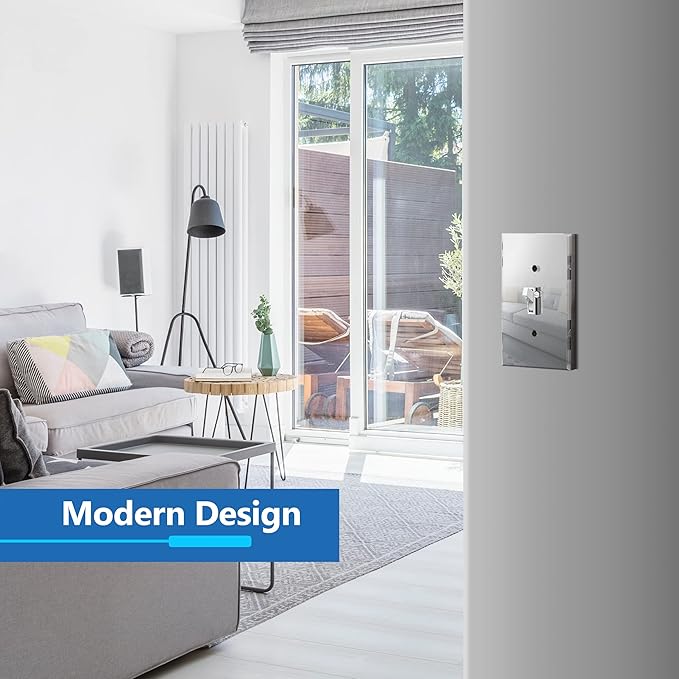 LIDER Reflective Acrylic Toggle Switch Wall Plate, Mirrored Light Switch Cover, Plexiglass Cover Plate, Acrylic Glass, Oversized 1-Gang 5.25" x 3.44", LWP-11O-ASV, Silver