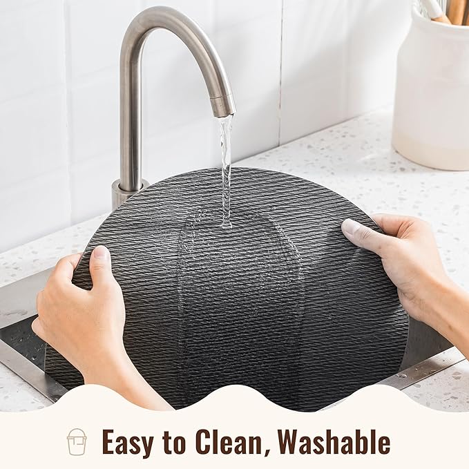 Jovono 15" Faux Leather Big Round Placemats Set of 4 - Washable Heat Resistant Non-Slip Dining Table Mats with Fabric Texture for Kitchen Home Party Decor, Gray