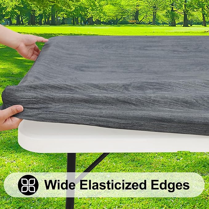 Smiry Rectangle Table Cloth Cover, Waterproof Elastic Fitted Picnic Tablecloth for 8 Foot Tables, Wipeable Flannel Backed Vinyl Tablecloths for Camping, Dining, Outdoor (Dark Grey, 30" x 96")