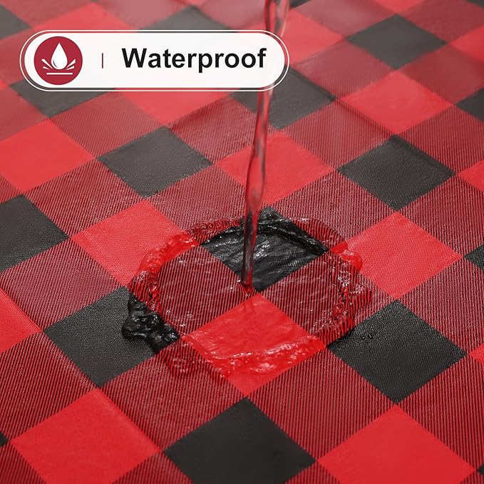 misaya Rectangle Waterproof Vinyl Table Cloth, Buffalo Flannel Backed Tablecloth, Wipeable Plastic Table Cover for Christmas (60" x 84", Red and Black)