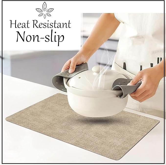 More Décor Faux Leather Placemats Set of 6 for Dining Table – Waterproof, Wipeable, Washable, Stain & Heat Resistant, Non-Slip Table Mats – 12 X 17 Inch, Beige