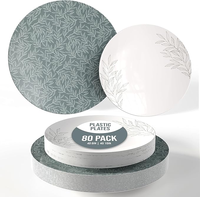 Trendables Disposable Dinnerware Decorative Plates Plastic Disposable Plates Set For 40 Guests 40 x 8 Inch Dessert Plate & 40 x 10 Inch Wedding Party Plate Set Aleh