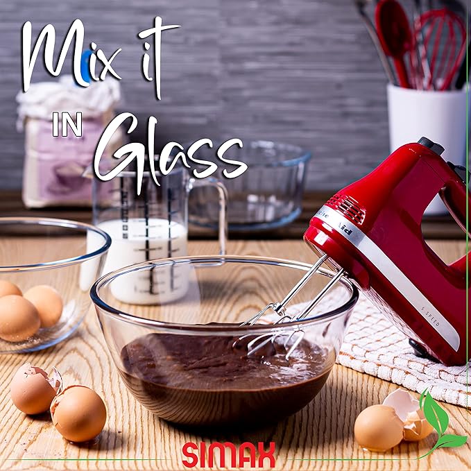 SIMAX 2.6 Quart Glass Mixing Bowl, Large Microwave & Oven Safe Bowl, Borosilicate Serving Bowl for Kitchen, Cooking, Baking, Salad - Clear