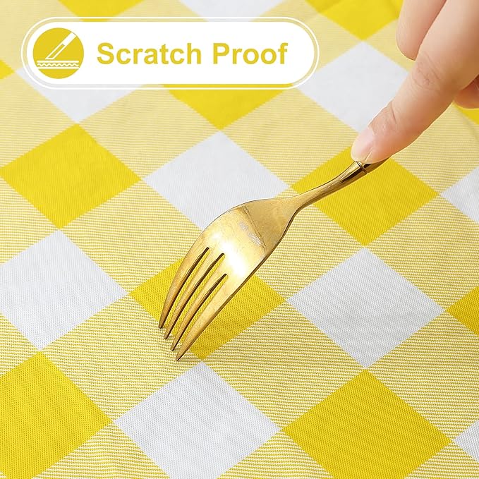 misaya Rectangle Waterproof Vinyl Table Cloth, Buffalo Flannel Backed Tablecloth, Wipeable Plastic Table Cover for Dinner, Kitchen, Outdoor (54" x 78", Yellow and White)