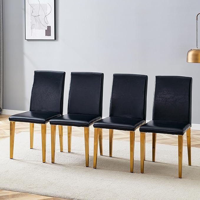Dining Chairs Set of 8,Faux Leather with Gold Metal Legs,Armless Kitchen Room Chairs Set of 8,Max Load 300 Lbs,High Back Modern Design for Home Kitchen Living Room Bedroom