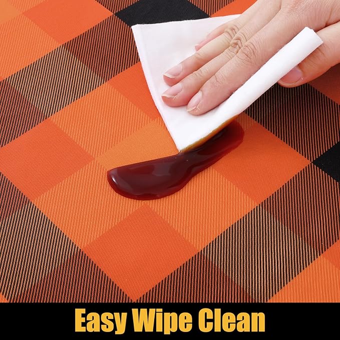 Smiry Rectangle Picnic Table Cloth, Elastic Waterproof Fitted Vinyl Tablecloths, Flannel Backed Buffalo Plaid Table Covers for Dining, Camping, Outdoor (Orange and Yellow, 30" x 72")