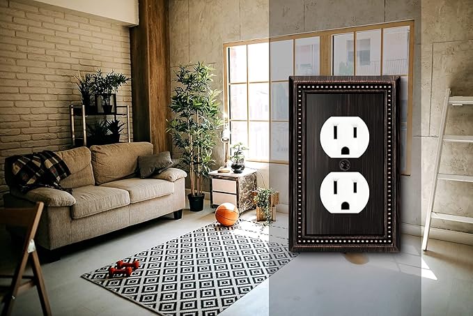 Henne Bery Sunken Pearls Heavy Duty Decorative Wall Plate Switch Plate Outlet Cover (Single Duplex, 3 Pack, Aged Bronze)