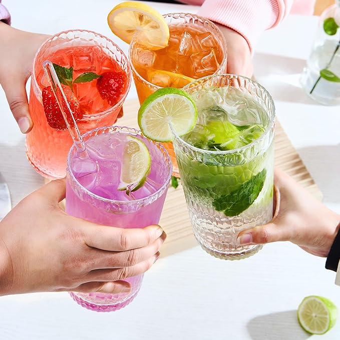 15oz and 22oz Colorful Acrylic Glasses Drinkware (Set of 8), Honeycomb Stackable Shatter-Proof Plastic Tumblers, Reusable Plastic Drinking Glasses, BPA-Free, Dishwasher-Safe