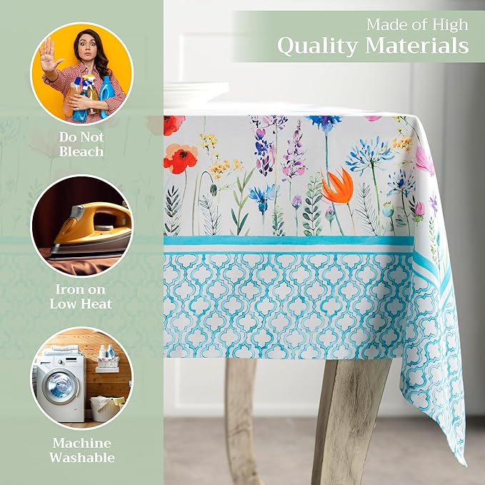 Maison d' Hermine Table Cloth Rectangle Table 100% Cotton 60 x 108 Inches Tablecloth Reusable Decorative for Dining Room Farmhouse Home Valentines Day Decorations Spring Summer - Flower in The Field