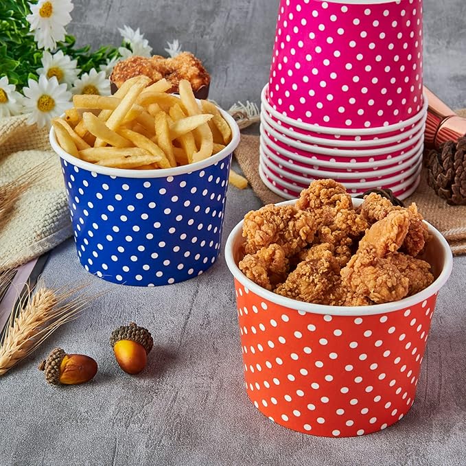 LITOPAK 120 Pack 16 oz Ice Cream Cups, Disposable Dessert Cups for Cold or Hot Food, Coloured Paper Dessert Bowls for Soups, Sundaes, and Ice Cream