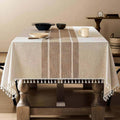 ZeeMart Contrast Linen Table Cloth Rectangle Table Cloths 60x84 Inch Brown, Farmhouse Style Heavy Weight Beige Tablecloth, Water Resistant Burlap Tablecloths