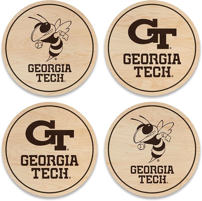 LazerEdge Georgia Tech Yellow Jackets Wooden Coaster Set - Maple Wood - Officially Licensed Product - 4-Pack