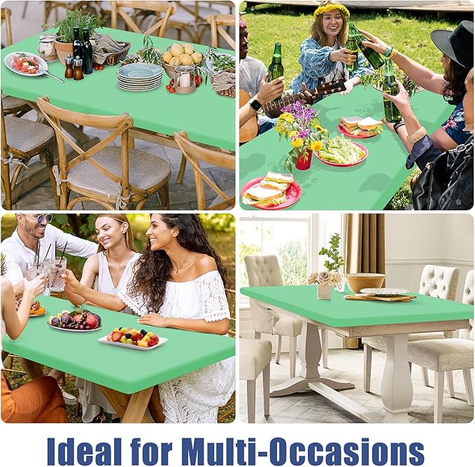 Spandex 4 Foot Rectangle Table Cloth 2 Pack, Elastic Fitted Tablecloths for Picnic, Stretch Washable Patio Table Cover for Outdoor, Camping, Banquet and Parties (Bright Green, 30"x48")