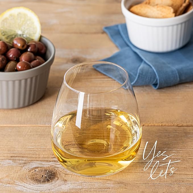 over&back 16oz Traditional Glassware - Set of 4 Classic Stemless Drinking Glasses for Parties, Get-togethers, and More - Mouth-Blown - Wine Cups for Kitchen and Dining Room - Clear