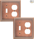 2-Pack Combo Toggle/Duplex Light Switch Cover Plate, Antique Copper Metal Wall Outlet Cover Plate, Decorative Classic Beaded Wall Socket Receptacle Cover for Electrical Outlets, Light Switch