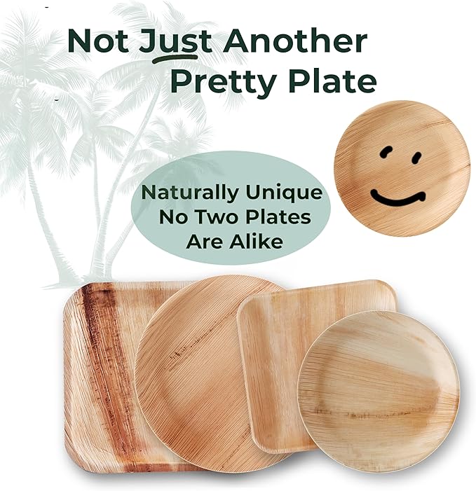 Indie Palm Disposable Palm Leaf Plates – 50 Pack 10 Inch Round – Heavy Duty, 100% Compostable & Biodegradable – Eco-Friendly Alternative to Plastic & Bamboo – Perfect for Parties & Events