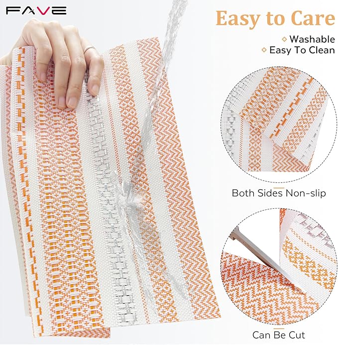 FAVE Boho Vinyl Placemats Set of 4, Durable Woven Place Mats Washable Heat Resistant PVC Table Mats for Parties,Weddings, Dining,Banquet(Orange, 4PCS)
