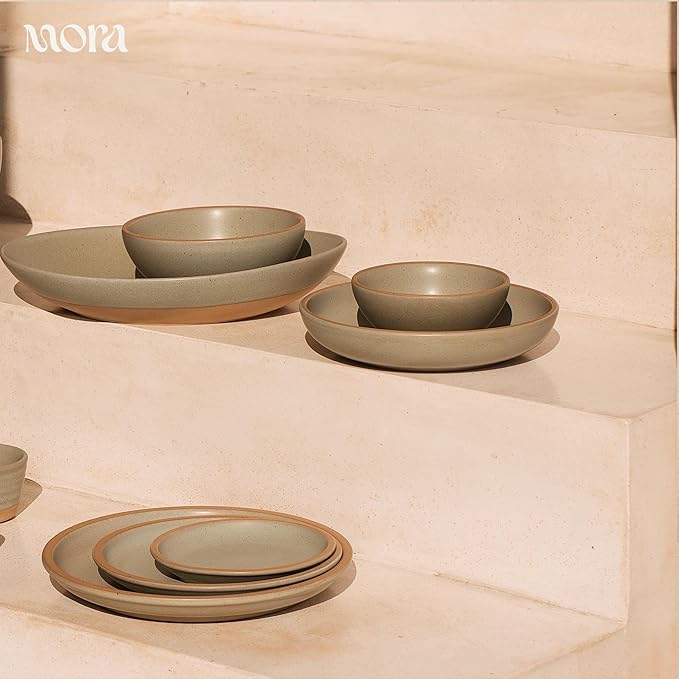 MORA Medium Bowls Set of 4, 28oz Ceramic Pottery Everyday Bowls - Microwave, Oven and Dishwasher Safe - Peppercorn