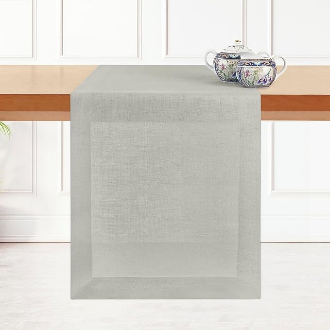D'Moksha Homes Linen Table Runner 60 Inches - 100% Pure Linen Silver Grey Table Runner 14 x 60 Inch for Coffee Tables, Dresser, Spring, Easter - Machine Washable