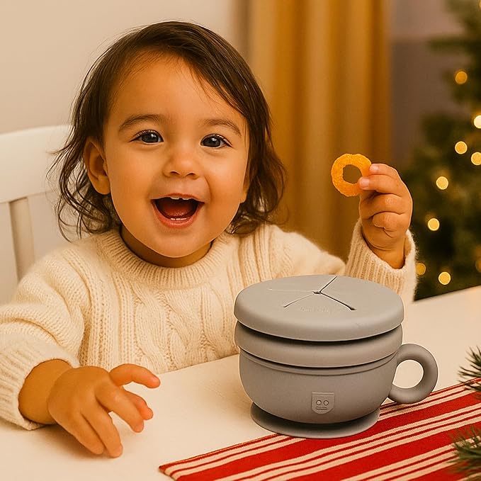 TalkTools Itsy Bowl & Snack Lid | Suction silicone dish for toddlers | Safe, fun, self-feeding mealtime essential (Bubblegum).