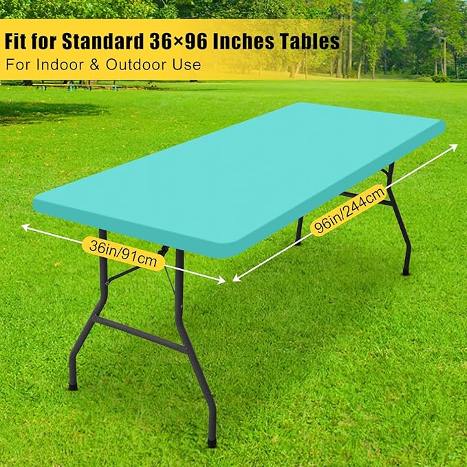 Smiry Rectangle Tablecloth, Elastic Fitted Flannel Backed Vinyl Tablecloths for 8ft Folding Tables, Waterproof Wipeable Table Covers for Indoor, Outdoor, Picnic and Camping (Teal, 36"x96")