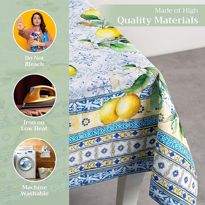 Maison d' Hermine Table Cloth Rectangle Table 100% Cotton 70 x 140 Inches Tablecloth Reusable Decorative for Dining Room Farmhouse Home Valentines Day Decorations Spring Summer - Citrus