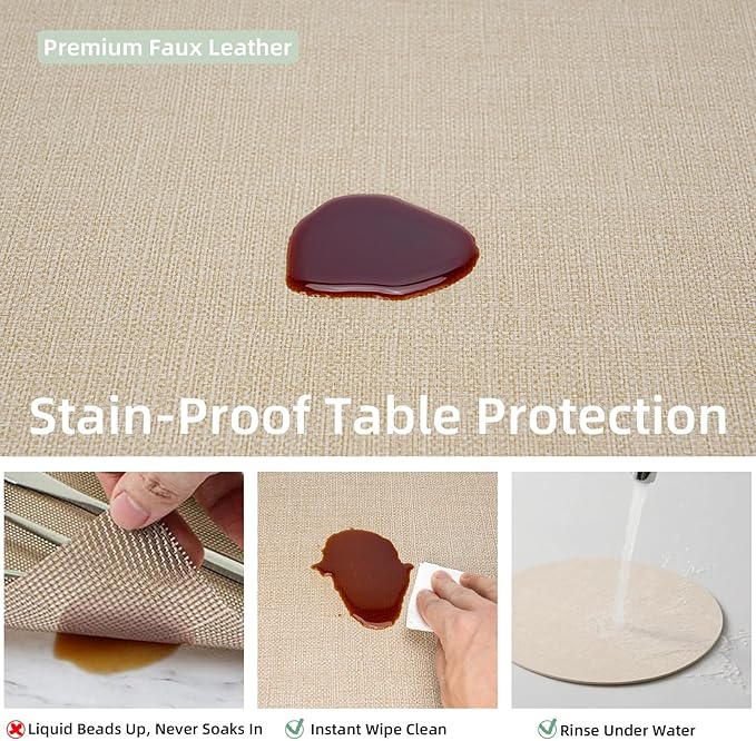 Round Wipeable Placemats Set of 2 – Faux Leather Round Table Mats, Waterproof & Washable Vinyl Placemats, Circle Design for Dining Table Decor– Taupe
