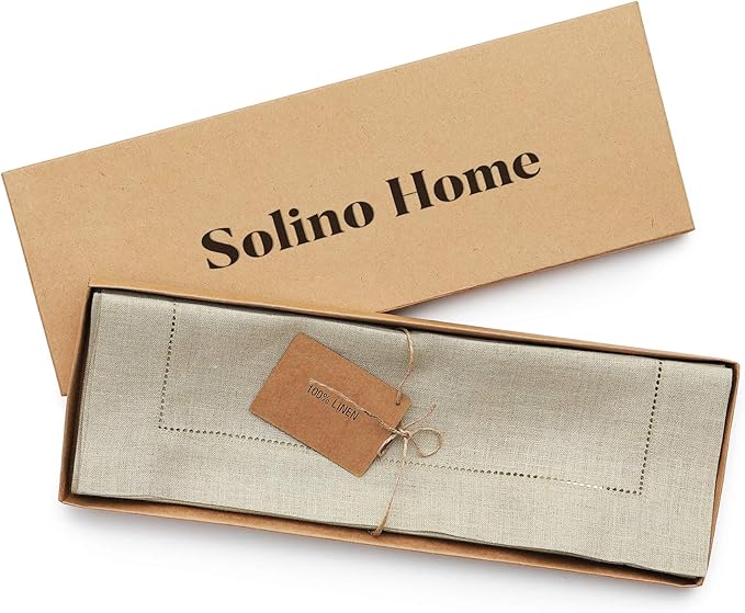 Solino Home Linen Placemats Set of 6 - Classic Hemstitch Natural Placemats 14 x 19 Inch - 100% Pure Linen Table Mats for Spring, Easter