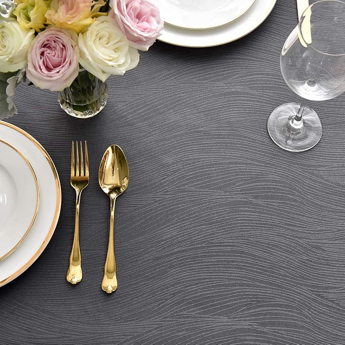 maxmill Jacquard Table Cloth Waving Pattern Water Proof Wrinkle Free Heavy Weight Soft Tablecloth Decorative Fabric Table Cover for Outdoor and Indoor Use Rectangular 60 x 104 Inch Charcoal