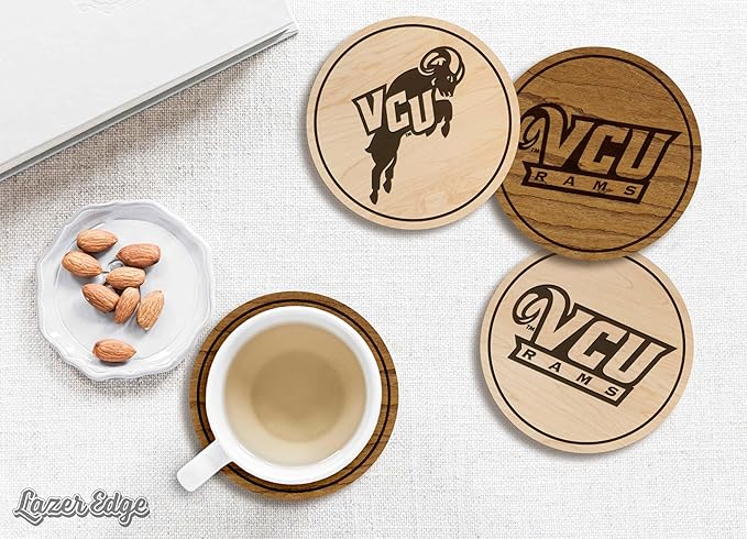 LazerEdge Virginia Commonwealth Wooden Coaster Set - Maple Wood - Officially Licensed Product - 4-Pack
