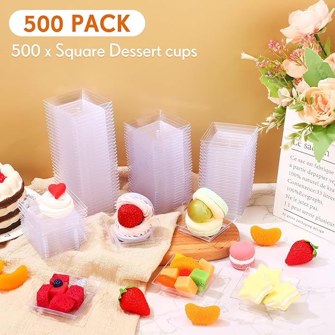 500 Pieces Mini Square Dessert Plates 2.5 x 2.5 Inch Disposable Appetizer Plates Small Plastic Dish for Dessert Salad Appetizer Sauces Tastings Cake Wedding Party Serving (Clear)