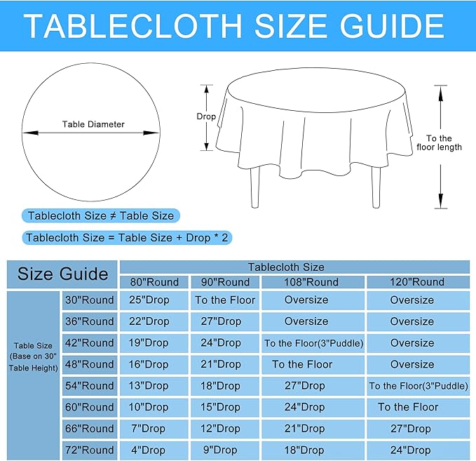 Hiasan Round Linen Tablecloth 80 Inch - Wrinkle and Stain Resistant Washable Polyester Fabric Table Cloth for Dining Room Kitchen Party, Black