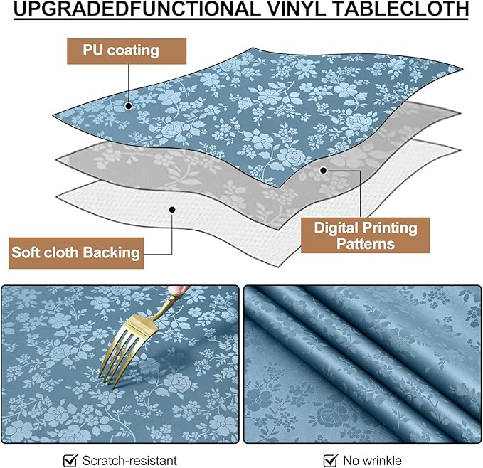 Smiry Square Table Cloth, Waterproof Heavy Duty Vinyl Tablecloths, Wipeable Washable Table Cover for Kitchen and Dining Room (Stone Blue, 60" X 60")