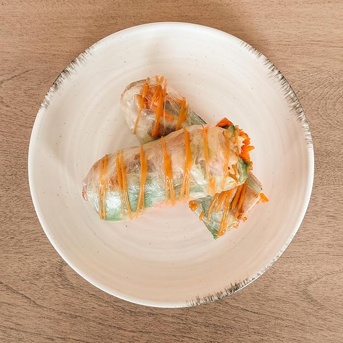 MORA Ceramic Helix Swirl Salad Plates Set of 6, 8in Spiral Porcelain Dish for Kitchen, Small Dinner, Lunch, Appetizer, Dessert, etc - Dishwasher, Microwave, Freezer, Oven Safe Dishware - Snowy White