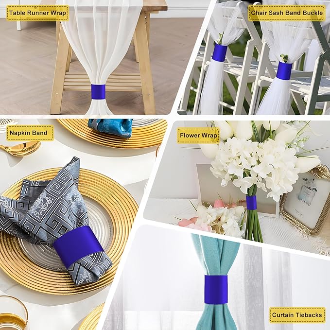 Christmas Napkin Rings Set of 50, 2 Colors in 1, Reusable Adjustable Napkin Bands for Holiday Parties, Wedding, Thanksgiving Table Decor, Waterproof Tear-Proof (Blue) Great Gift Idea