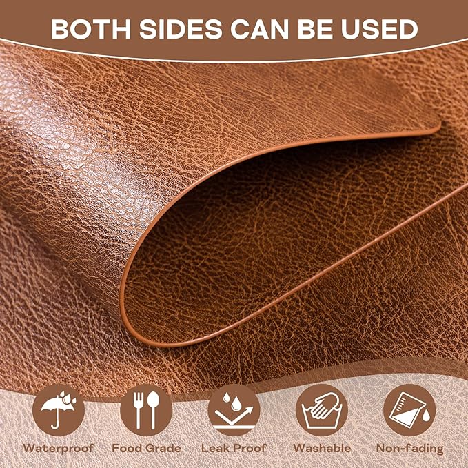 Faux Leather Placemats Set of 6, Washable Place Mats, Wipeable Waterproof Oil-Proof Heat Resistant Table Mats, Vinyl Placemats Rectangular Place Mat for Table Indoor Outdoor (Reddish Brown)