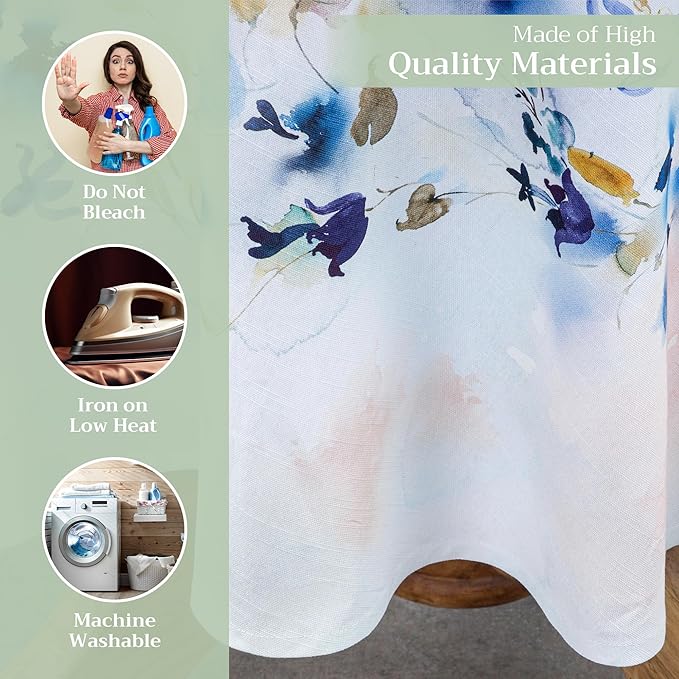 Maison d' Hermine Table Cloth Round Table 100% Cotton 63 Round Inches Tablecloth Reusable Decorative for Dining Room Farmhouse Home Valentines Day Decorations Spring Summer - Lazy Summer Days