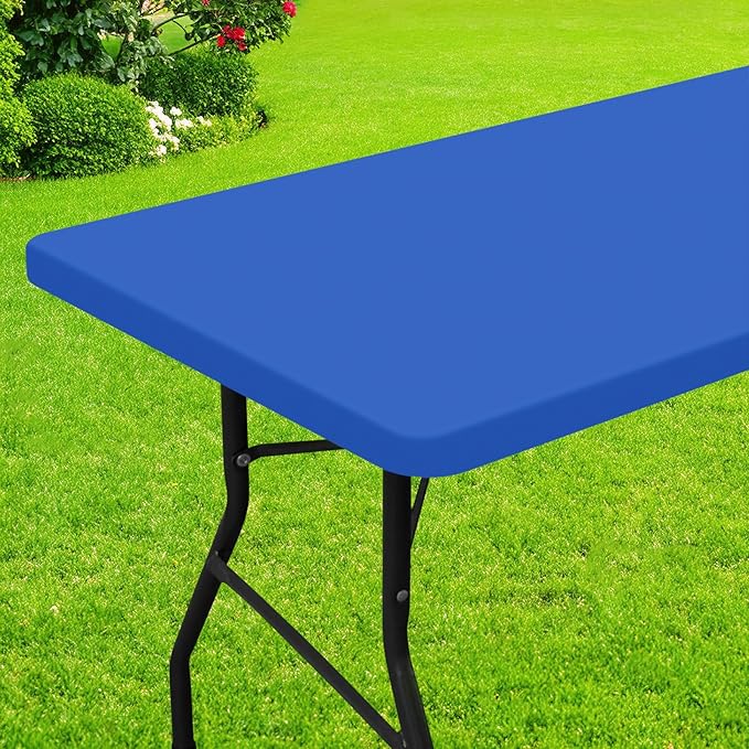 Smiry Rectangle Picnic Table Cloth, Waterproof Elastic Fitted Tablecloths for 6 Foot Tables, Washable Polyester Table Cover for Camping, Indoor and Outdoor (Blue, 30"x72")
