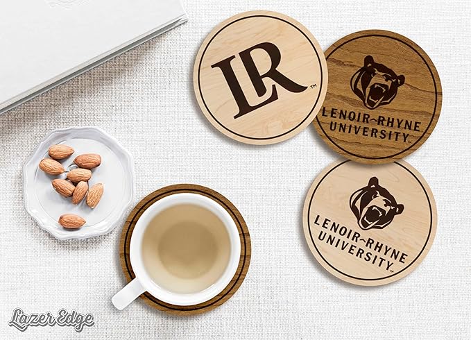 LazerEdge Lenoir Rhyne Bears Wooden Coaster Set - Cherry Wood - Officially Licensed Product - 4-Pack