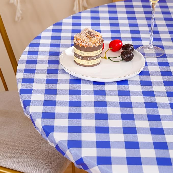 Walrus Round Vinyl Fitted Tablecloth with Flannel Backing Elastic Edge Design Table Cover Waterproof Oil-Proof PVC Table Cloth Stain-Resistant Best for 32"-36" Round