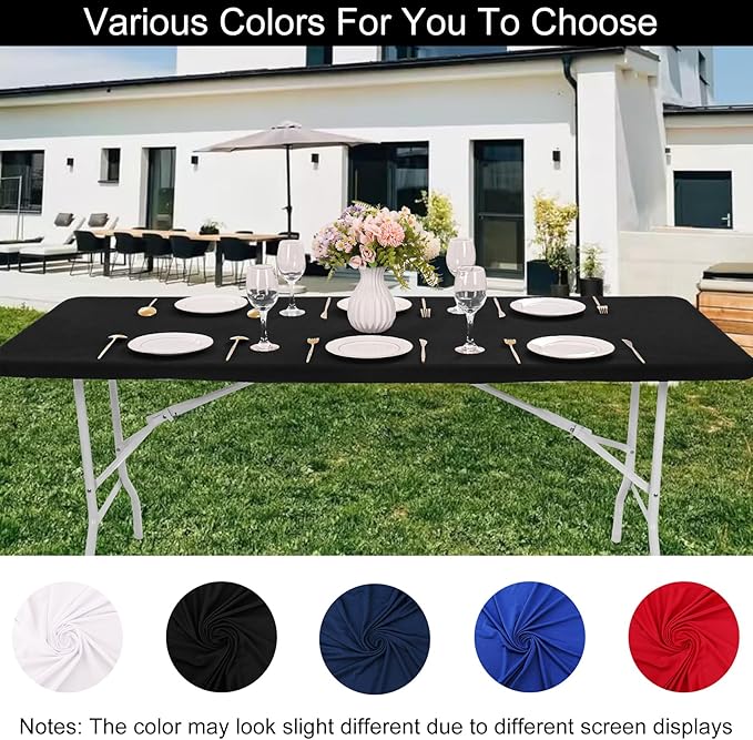 4 Pack Spandex Tablecloth Table Top Cap Cover Washable Elastic Rectangle Tablecloth for 8 FT Folding Tables for Indoor Outdoor Party (96 x 30 Inches, Black)