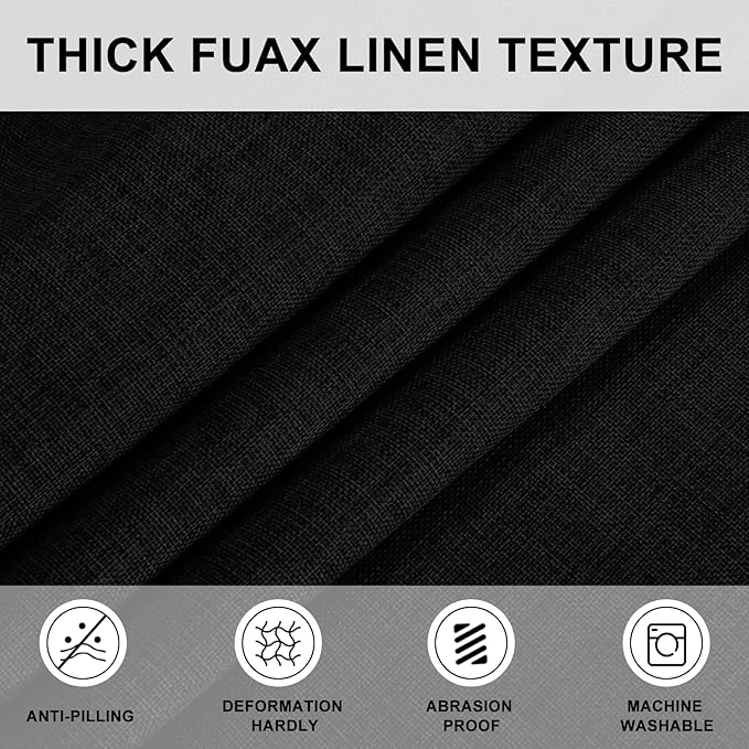 Hiasan Round Linen Tablecloth 40 Inch - Wrinkle and Stain Resistant Washable Polyester Fabric Table Cloth for Dining Room Kitchen Party, Black