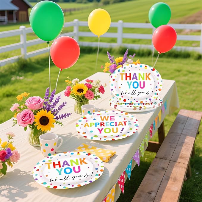 Grencian 50Pcs Thank You Oval Paper Plates 10" x 12" Large Heavy Duty We Appreciate You Paper Plates We Will Miss You Platter for Christmas Volunteer Employee Teacher Doctor Appreciation Party Decor