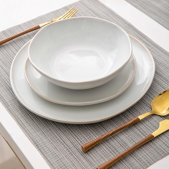 AmorArc Ceramic Dinnerware Sets,Handmade Reactive Glaze Stoneware Plates and Bowls Sets,Highly Scratch Resistant | Dishwasher & Microwave Safe Dishes Set,Service for 8 (24pc)