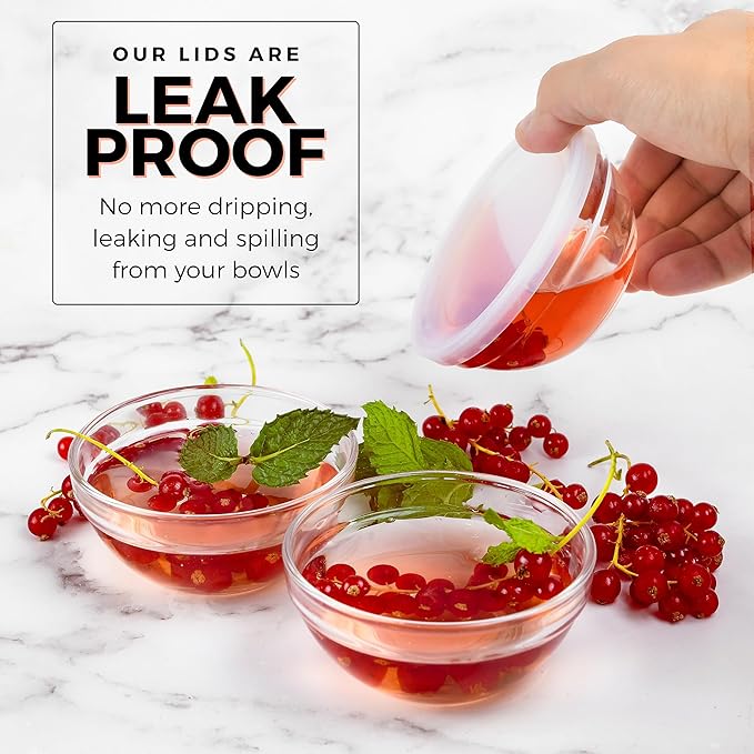 Mini 3.5 Inch Small Glass Bowls with Lids - Small Bowls Perfect for Prep, Dips, Nuts, or Candy - Meal Prep Bowls or Dessert Bowls, Set of 12