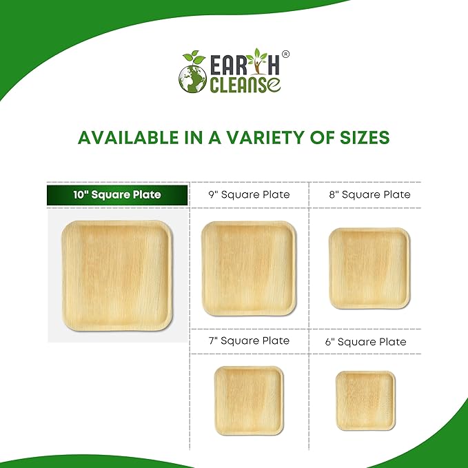 Palm Plates 10 Inch – Compostable Square Dinnerware (25 Count) | Like Bamboo Disposable Plates | Biodegradable, Eco-Friendly, Oven & Microwave Safe | USDA 100% Biobased