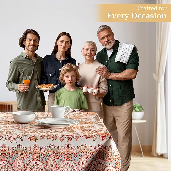 Maison d' Hermine Table Cloth Rectangle Table 100% Cotton 54 x 72 Inches Fall Tablecloth Reusable Everyday Use for Thanksgiving Christmas Decorations Dining Farmhouse Party (Cachemire)